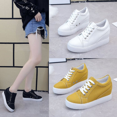 Zapatos Blancos Transpirables para Mujer con Aumento de Altura Interior y Plataforma de Lona - Image 4