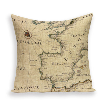 Funda de Almohada Retro con Mapa del Mundo Europeo - Cojín Decorativo Estilo Marroquí en Lino - Image 15
