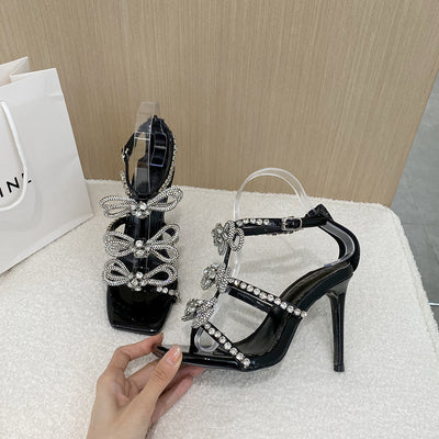 Tacones Altos con Moño y Flores de Cristal Brillante - Image 2
