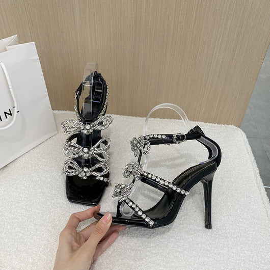 Tacones Altos con Moño y Flores de Cristal Brillante - Image 2