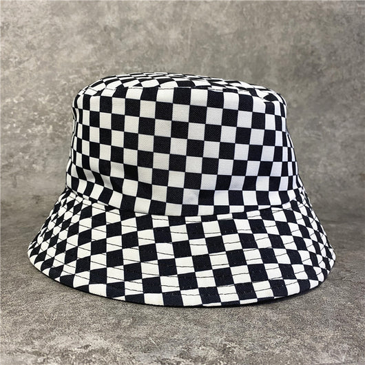 Sombrero Pescador Reversible Cuadros Verano Unisex Negro Blanco Plegable - Image 6