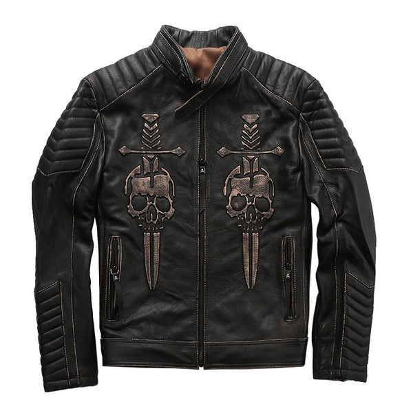 Chaqueta de Cuero Genuino para Hombre - Piel Vacuno Premium con Acabado Desgastado