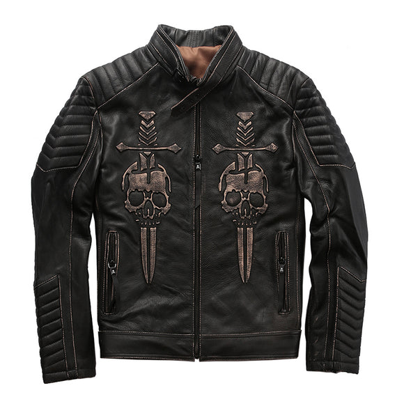 Chaqueta de Cuero Genuino para Hombre - Piel Vacuno Premium con Acabado Desgastado