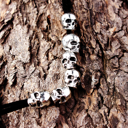 Red velvet rope with six silver-colored skull beads, ideal for DIY hair accessories or crafting projects. - Image 8
