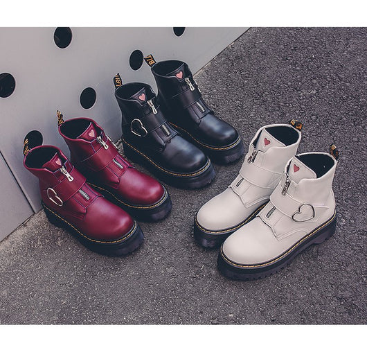 Botas Martin Mujer Plataforma Acolchada - Botines de Caña Corta con Cordones