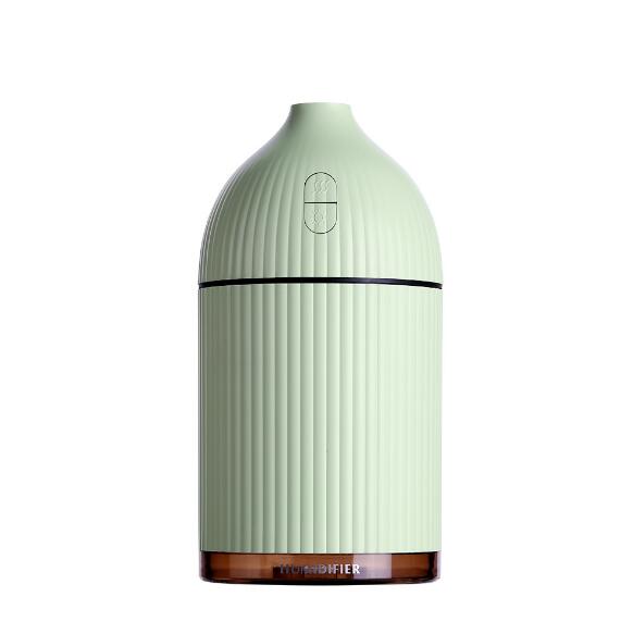 Pink ribbed aromatherapy diffuser and ultrasonic humidifier with a transparent brown base and control buttons. - Image 26