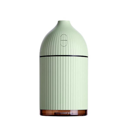 Pink ribbed aromatherapy diffuser and ultrasonic humidifier with a transparent brown base and control buttons. - Image 26