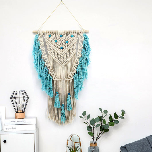 Tapiz Tejido a Mano en Algodón Bohemio con Colgante Minimalista - Image 9