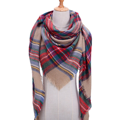 Bufanda de Cashmira Artificial Otoño Invierno Triangular Pareja Cuadros Cálida - Image 14
