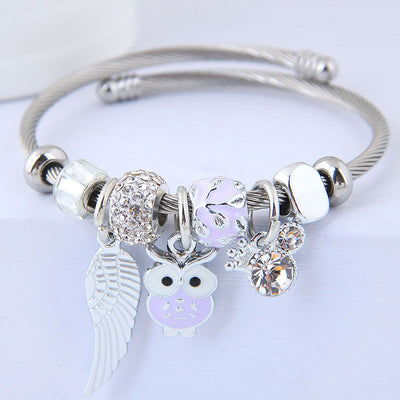 Pulsera de Acero Inoxidable con Dije Ángel de Alas de Cuentas - Image 10