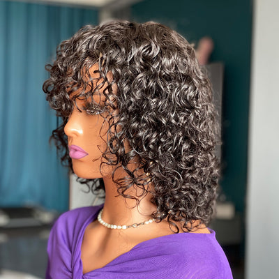 Peluca de Cabello Humano Rizado Profundo con Flequillo - Image 8