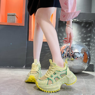 Zapatillas Deportivas Plataforma Gruesa para Mujer con Brillo y Cristales - Amarillo Claro - Image 53