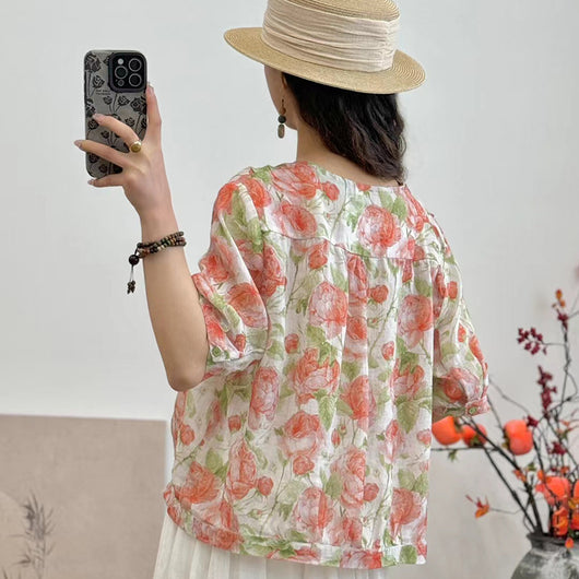 Blusa Casual Plus Size con Escote en V y Costuras Artísticas en Ramio - Image 12