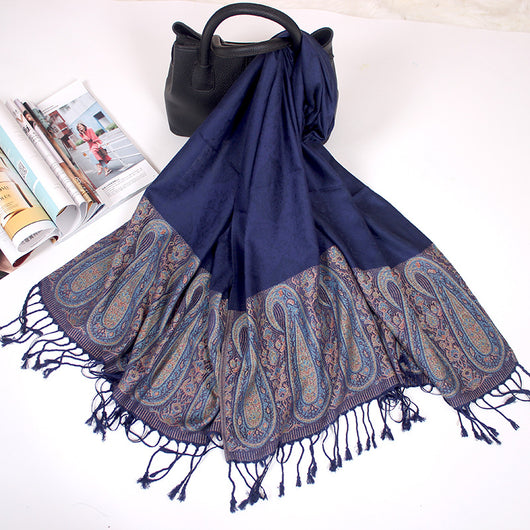 Foulard Étnico de Cachemira Dual-uso con Jacquard y Borlas - Image 25