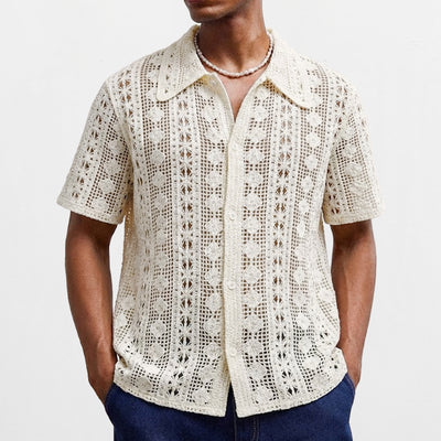 Cardigan Tejido Hueco de Manga Corta para Hombre