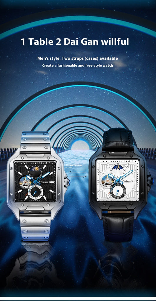 Reloj Mecánico Automático Cuadrado Impermeable con Diseño Calado para Hombre - Image 28