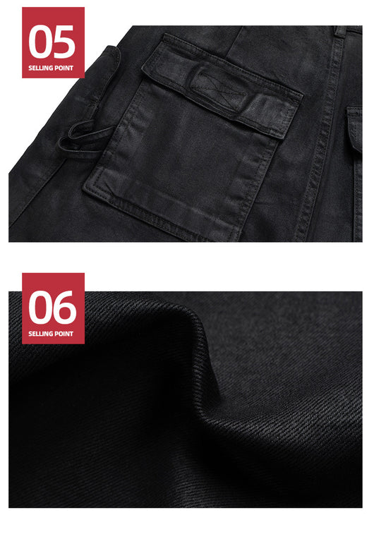Pantalones Cortos Denim con Recubrimiento de Cera y Textura Burr - Azul Oscuro - Image 15