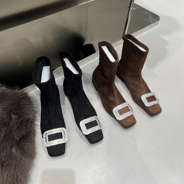 Botines Skinny Franceses con Tacón Robusto y Punta Cuadrada