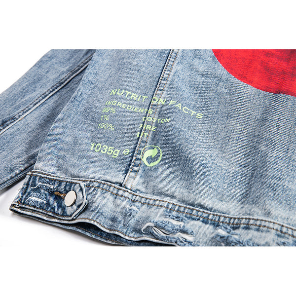Chaqueta de Mezclilla Suelta con Estampado de Luna para Hombre