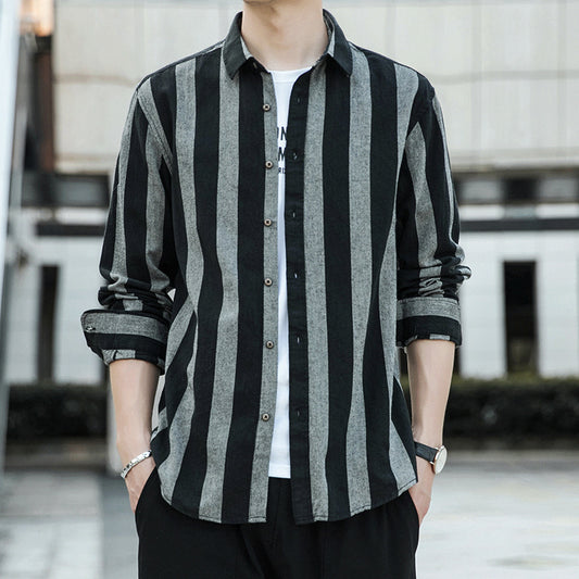 Camisa Casual de Rayas Anchas Estilo Japonés para Hombre - Image 2