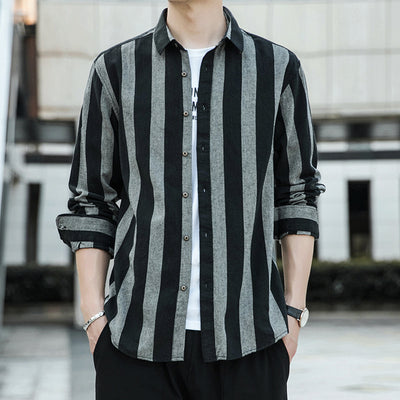 Camisa Casual de Rayas Anchas Estilo Japonés para Hombre - Image 2