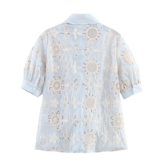 Camisa Larga Bordada con Lentejuelas y Estampado Étnico - Image 2