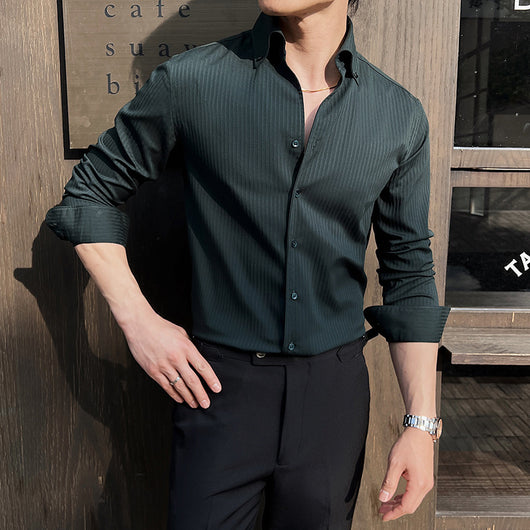 Camisa de Manga Larga con Rayas Oscuras Cuello en V para Hombre