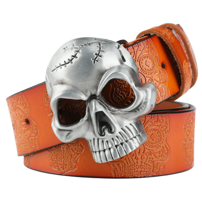 Cinturón de Cuero con Calavera Grabada y Hebilla Cráneo Pulido - Image 13