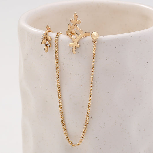 Conjunto de Joyas Danzantes Indias - Anillo Nasal, Aros y Cadena con Diseño de Hoja - Image 15