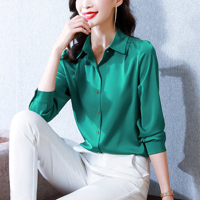 Blusa de Seda con Botones Metálicos para Mujer - Camisa Elegante para Oficina - Image 3