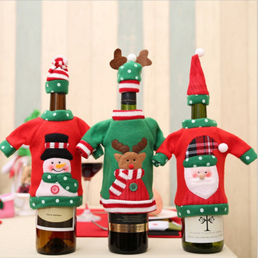 Set de Fundas Navideñas para Botellas de Vino con Bordado Cartoon - Image 10