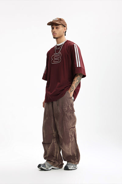 Camiseta Deportiva con Bordado Estilo Americano Oversize Manga Corta - Image 11