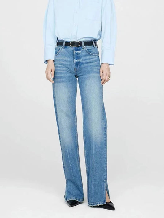 Jeans Rectos Azul Nórdico Cintura Media con Cierre de Botones para Mujer - Image 12