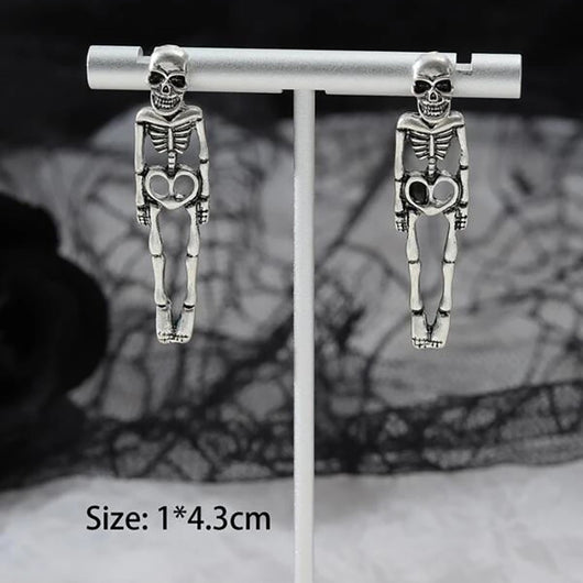 Aretes Calavera Desmontables - Diseño Esqueleto Humano en Oro y Plata