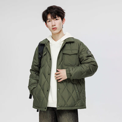 Abrigo Acolchado de Algodón para Hombre - Diseño Rombo Clásico Retro Talla Grande - Image 6
