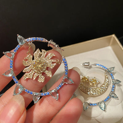 Aretes de Temperamento con Diamantes, Circonitas y Lunas Estrelladas - Image 7