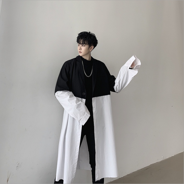 Gabardina de Contraste Blanco y Negro - Corte Midi