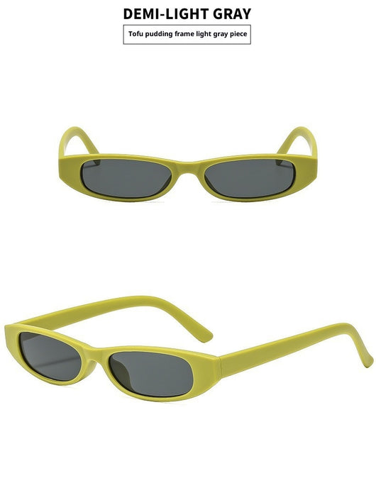 Yellow retro small frame sunglasses with translucent frames and matching yellow lenses on a white background. - Image 21