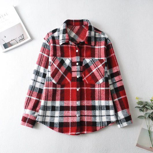 Chaqueta Camisa Cuadros Suelta Estilo Europeo y Americano para Mujer - Image 10