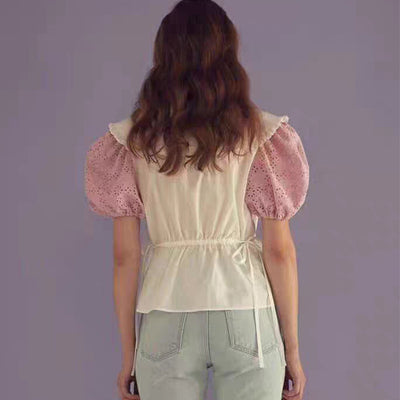 Blusa de Bloques de Color con Mangas Abullonadas - Image 4