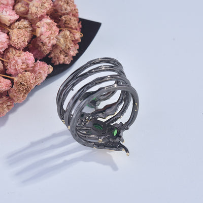 Anillo de Diamante Multicolor con Diseño de Hoja y Pluma - Image 15