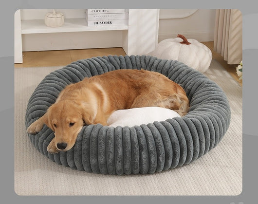 Cama Acolchada Redonda para Mascotas con Diseño de Rayas - Image 18
