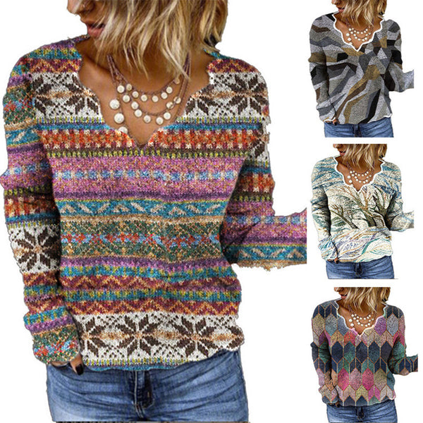 Camiseta Estampada Vintage para Mujer - Diseño Onda Cuello V
