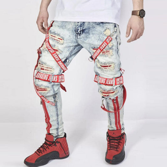 Jeans Slim Fit Azul Marino con Cierre y Rotos Modernos - Image 2