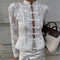 Blusa Jacquard Tejida con Cuello Mao y Mangas Abullonadas para Mujer - Blanco