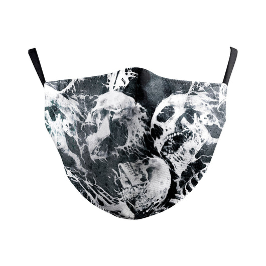 Black double-layer dust mask with a steampunk skull clown digital print, featuring gears, rivets, and a zipper. - Image 7