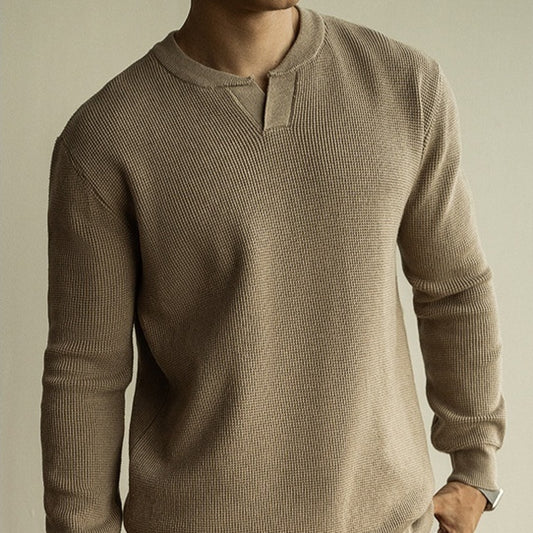 Suéter Henley Casual de Cuello V y Manga Larga para Hombre - Image 2