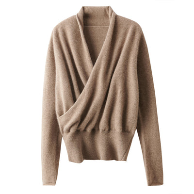 Suéter de Cashmere Cuello V Cruzado Holgado para Mujer - Image 7