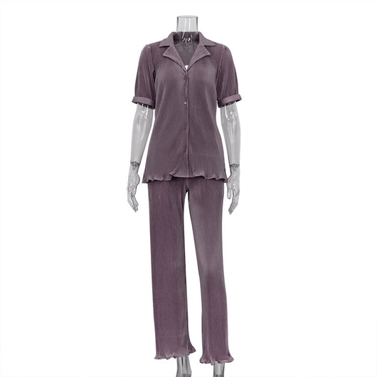Conjunto Casual: Blusa Verde Manga Corta + Pantalón Plisado Talle Alto - Image 18