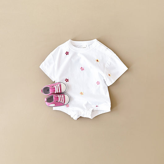Jumpsuit Infantil con Bordado Floral, Cuello Redondo y Diseño Triangular - Image 6